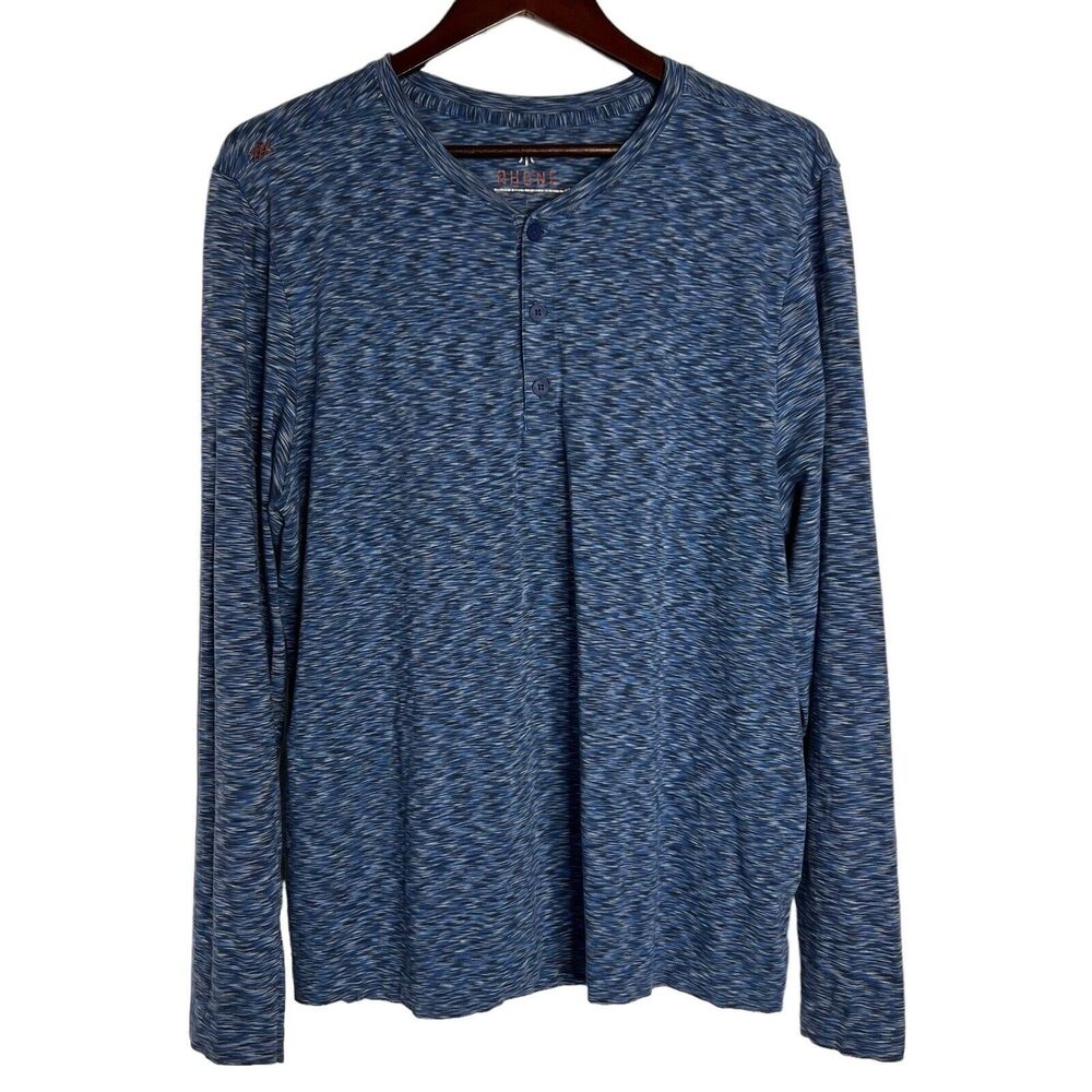 Rhone Men’s Large Blue Space Dye Henley Long Sleeve Shirt Pima Cotton Spandex